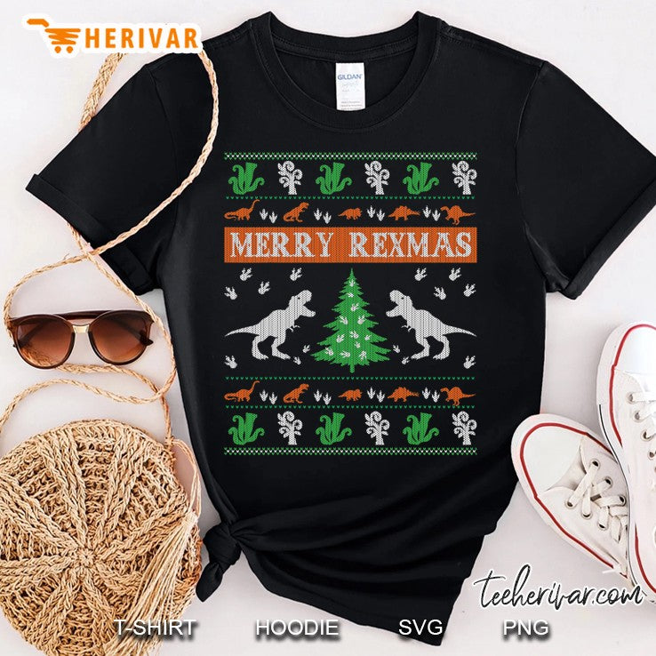 Merry Rexmas Dinosaur Ugly Christmas Sweater For Kid Men