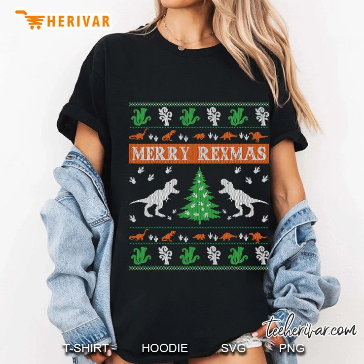Merry Rexmas Dinosaur Ugly Christmas Sweater For Kid Men