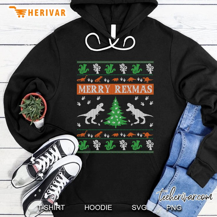 Merry Rexmas Dinosaur Ugly Christmas Sweater For Kid Men