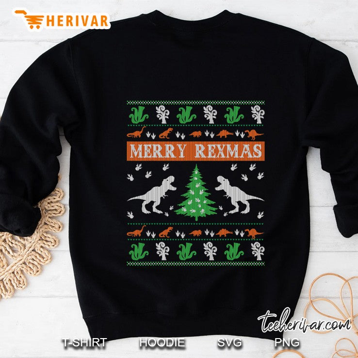 Merry Rexmas Dinosaur Ugly Christmas Sweater For Kid Men