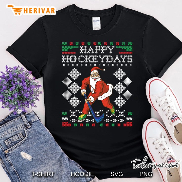 Happy Hockeydays Ice Hockey Player Ugly Christmas Sweater