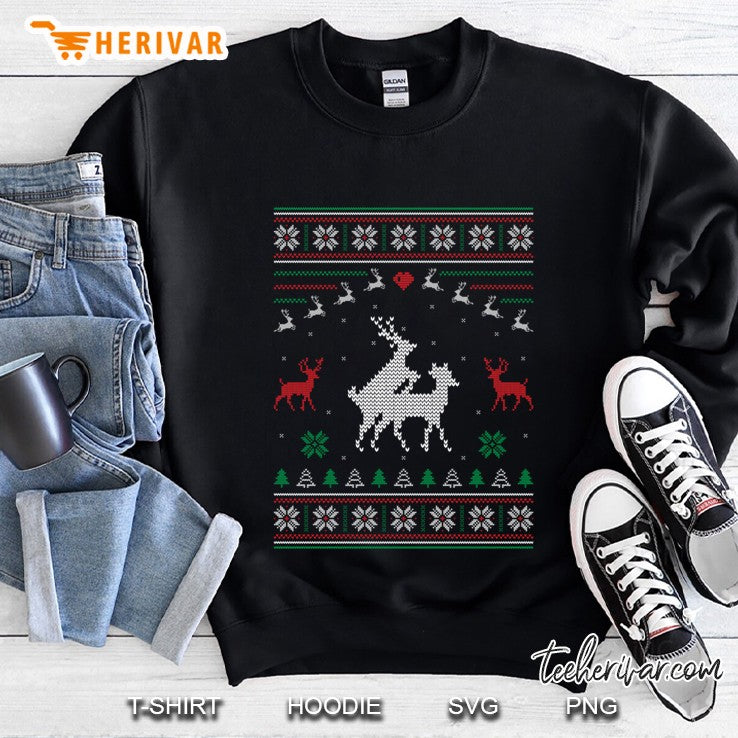 Humping Reindeer Couple Making Love Ugly Christmas Sweater Pullover