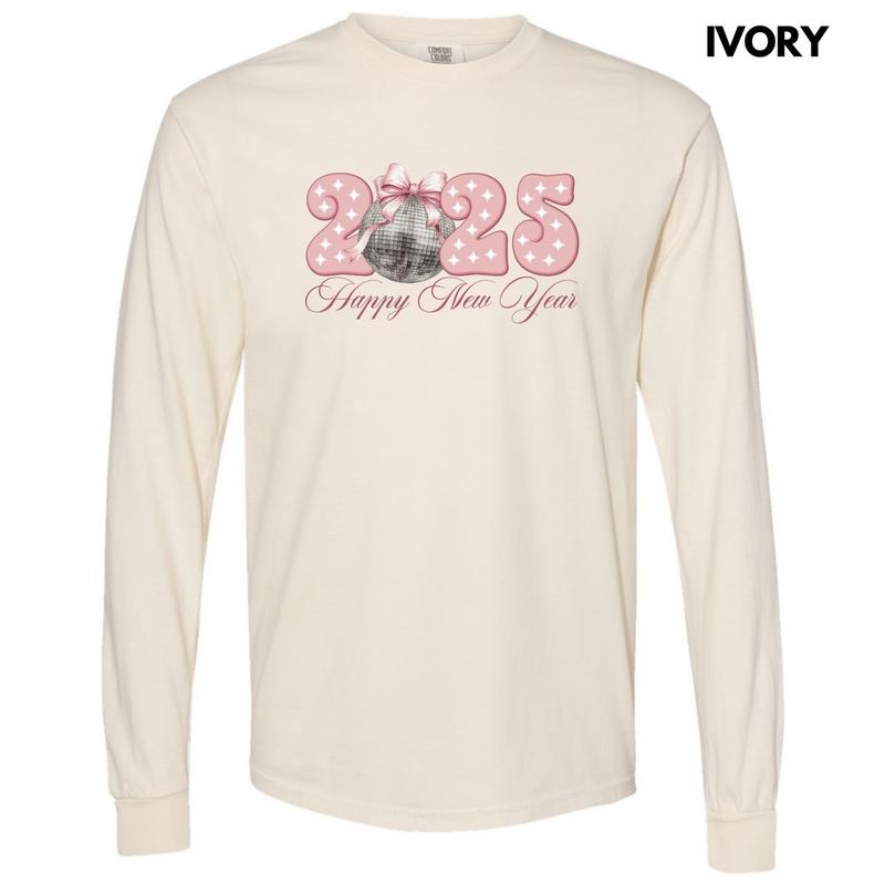 2025 Blush Disco New Year Long Sleeve Comfort Colors T-Shirt 'NLB' Hoodie, Sweatshirt | PureTeeCo.com