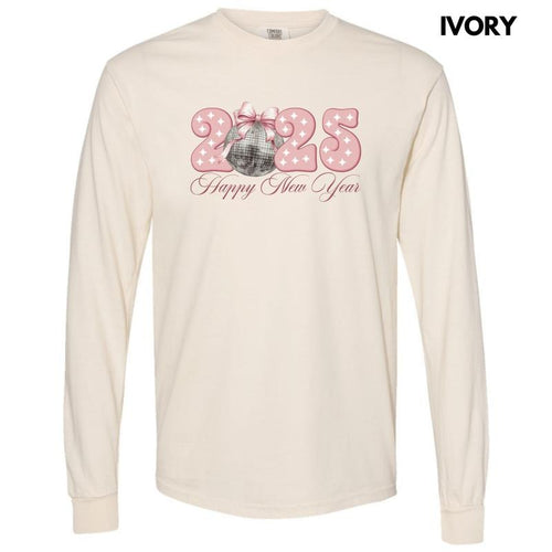 2025 Blush Disco New Year Long Sleeve Comfort Colors T-Shirt 'NLB' Hoodie, Sweatshirt | PureTeeCo.com