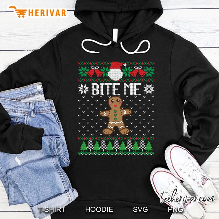 Funny Ugly Christmas Sweater Bite Me Gingerbread Man