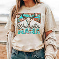 #215 - Wranglin Mama Western Boho Cow Retro -  - Print Unisex Crew neck Tee T-shirt Hoodie, Sweatshirt | PureTeeCo.com