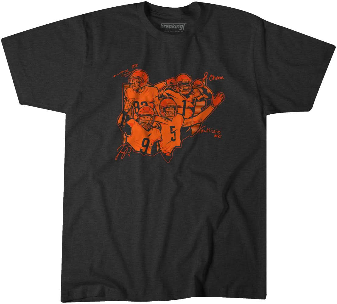 Cincy Star Collage: Joe Burrow, Ja'Marr Chase, Tee Higgins and Tyler Boyd Hoodie, Sweatshirt | PureTeeCo.com