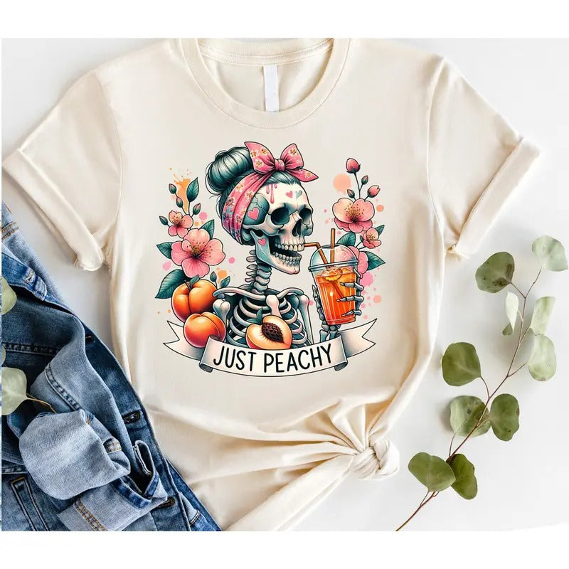 #263 - Just Peachy Skull Skeleton Shirt - Print Unisex Crew neck Tee T-shirt Hoodie, Sweatshirt | PureTeeCo.com