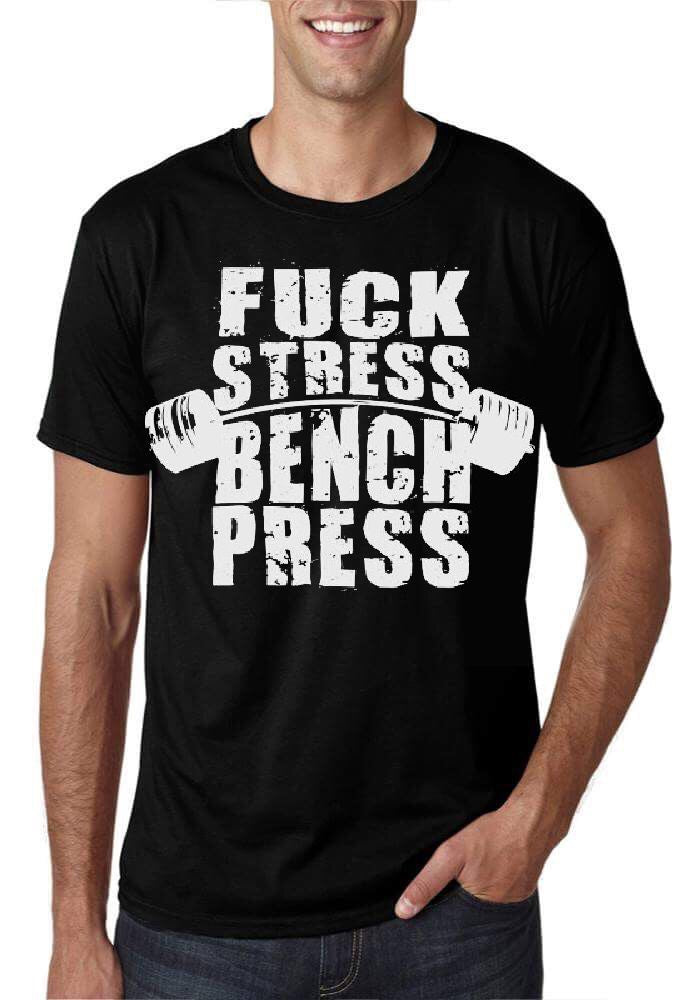 Fuck Stress Bench Press Black T-Shirt Hoodie, Sweatshirt | PureTeeCo.com