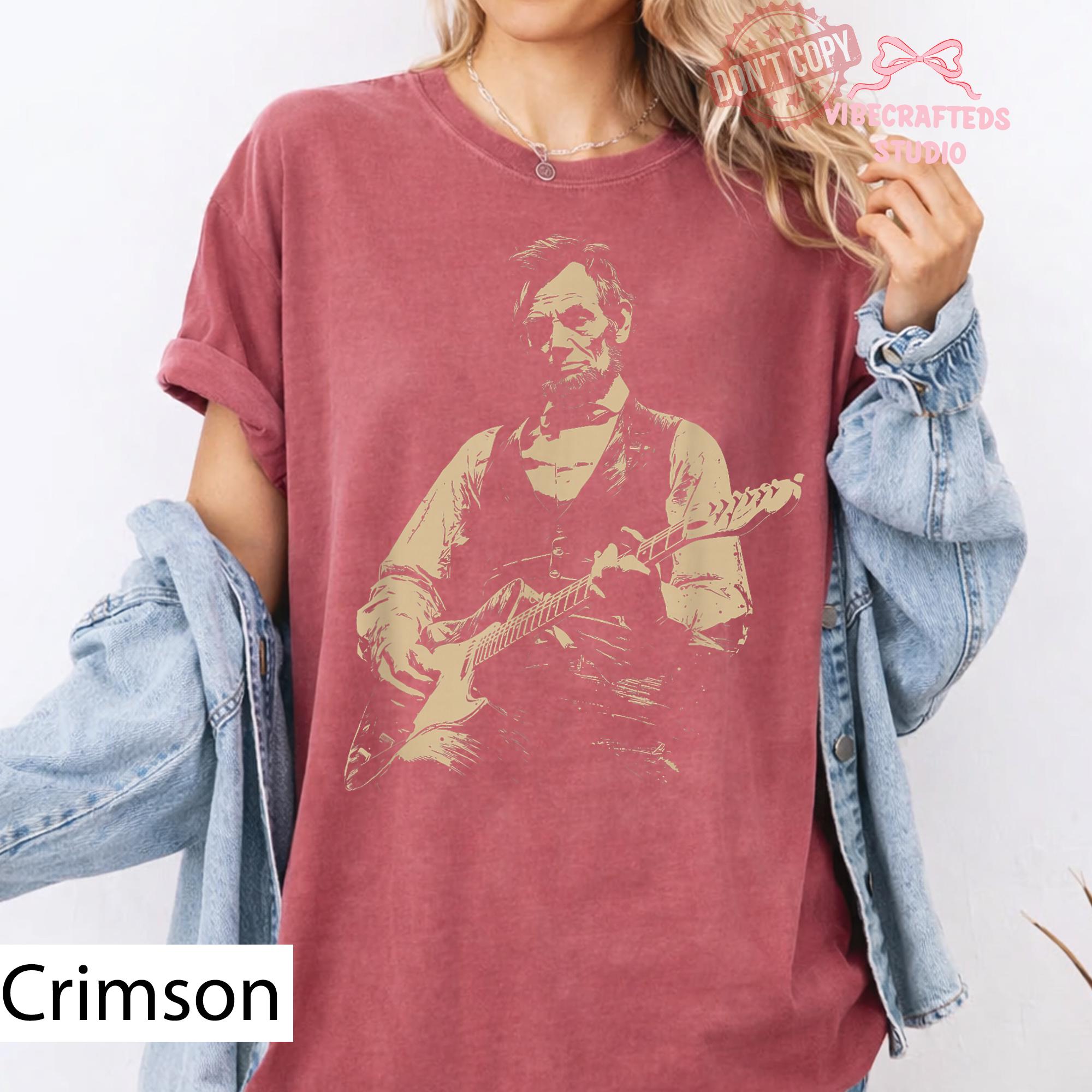 President Abraham Lincoln Playing Guitar Abe Lincoln Comfort Colors History Music Lover Vintage Political Humor Tee (4)