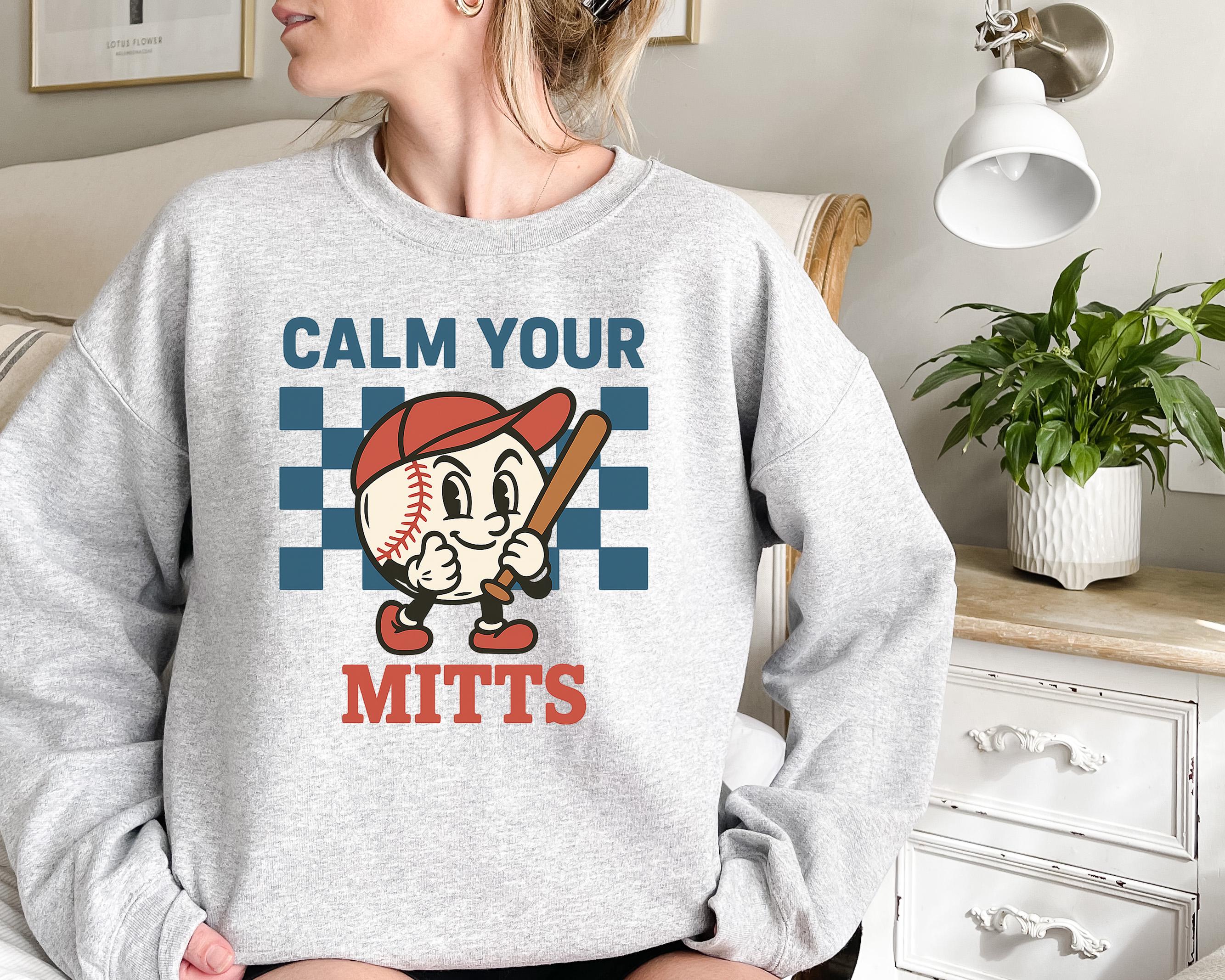 Baseball Calm Mitts Vintage Cartoon Retro Baseball Humor Tee Baseball Lovers Coach Player Tee (4)