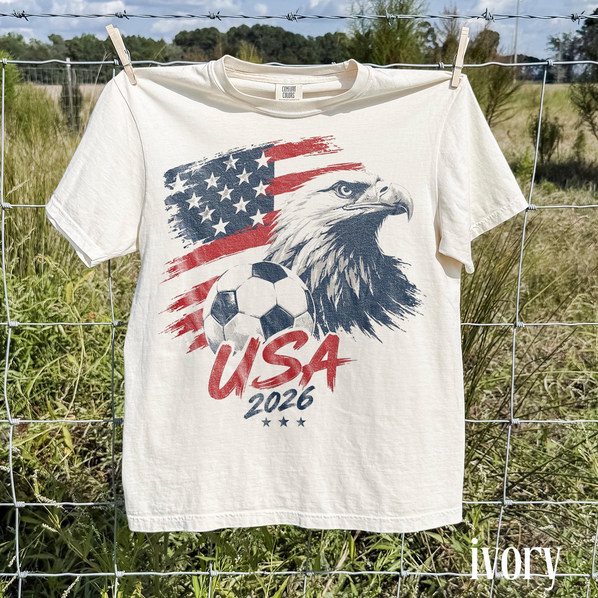 Vintage Usa World Cup 2026 Soccer American Eagle Football Fan Patriotic Sports Comfort Colors Tee (4)