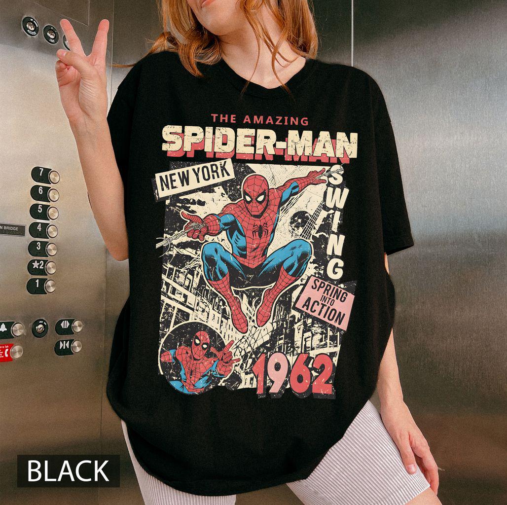 Vintage Spider-Man Comfort Colors Retro Marvel Comics Cover Tee Mcu Fan Pink Spiderman Marvel Trip Tee (4)