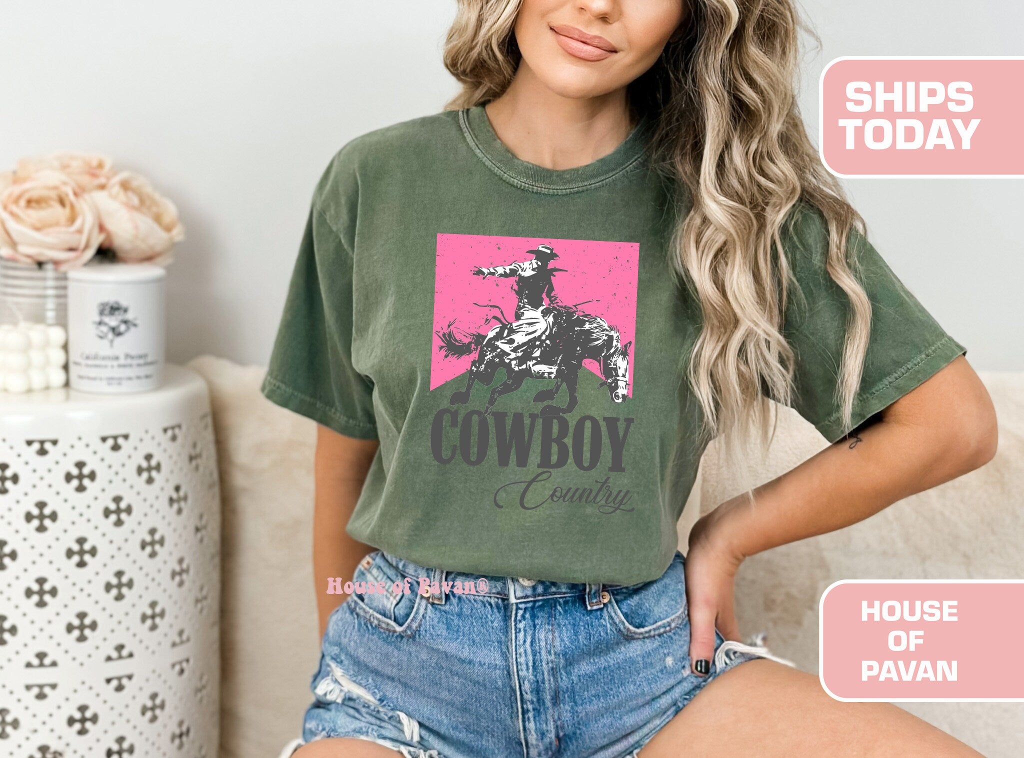 Cowboy Country Nashville Pink Rodeo Tee Western Cowgirl Vintage Country Comfort Colors Retro Boho Tee (4)