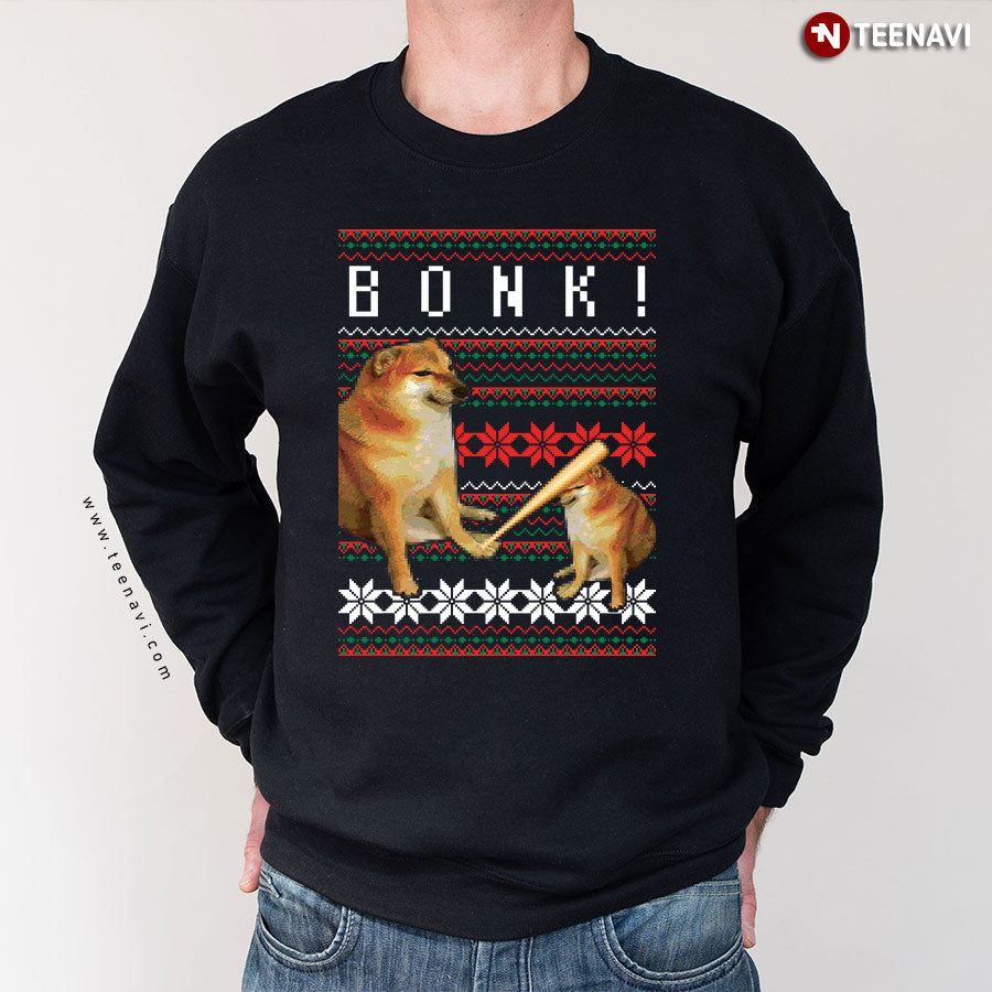 Cheems Doge Bonk Meme Ugly Christmas Sweater Style Sweatshirt