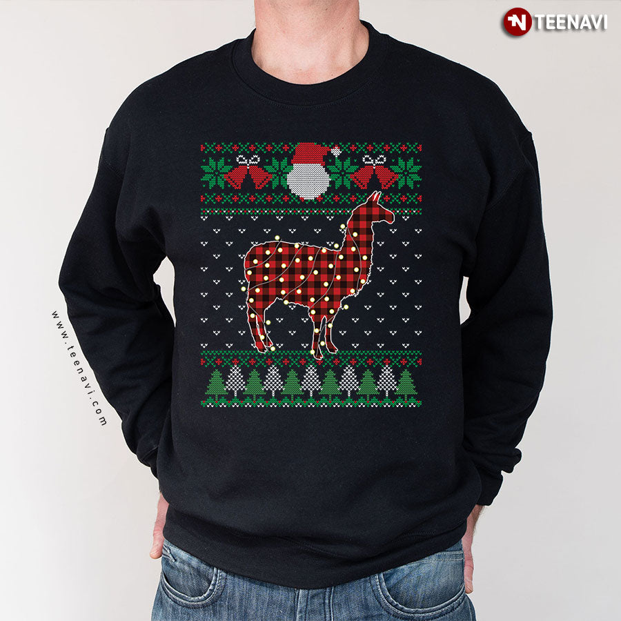 Funny Alpaca Ugly Sweater Christmas Animals Lights Xmas Sweatshirt