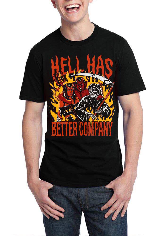 Hell Has Better Company Half Sleeve Black T-Shirt Hoodie, Sweatshirt | PureTeeCo.com