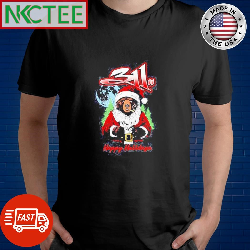 311 Bear wear Santa hat smoke Happy Holidays Christmas shirt