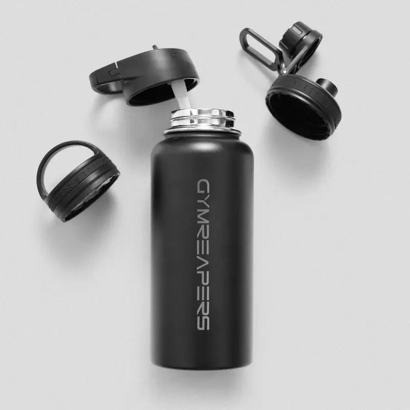 32 oz Stainless Steel Water Bottle with 3X Leakproof Lids - Straw, Chug, and Wide-Mouthed Canteen Drinkware Flasks...