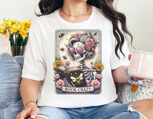 # 338 - Book Crazy Bee Floral Roses Tarot Card Design - Print Unisex Crew neck Tee T-shirt Hoodie, Sweatshirt | PureTeeCo.com