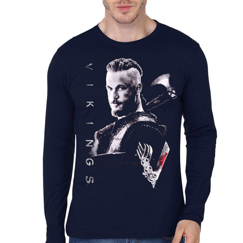 Vikings Ragnar Navy Blue Full Sleeve T-Shirt Hoodie, Sweatshirt | PureTeeCo.com