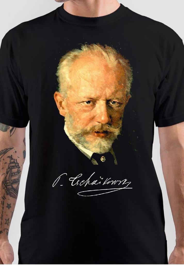 Pyotr Ilyich Tchaikovsky Half Sleeve Black T-Shirt Hoodie, Sweatshirt | PureTeeCo.com