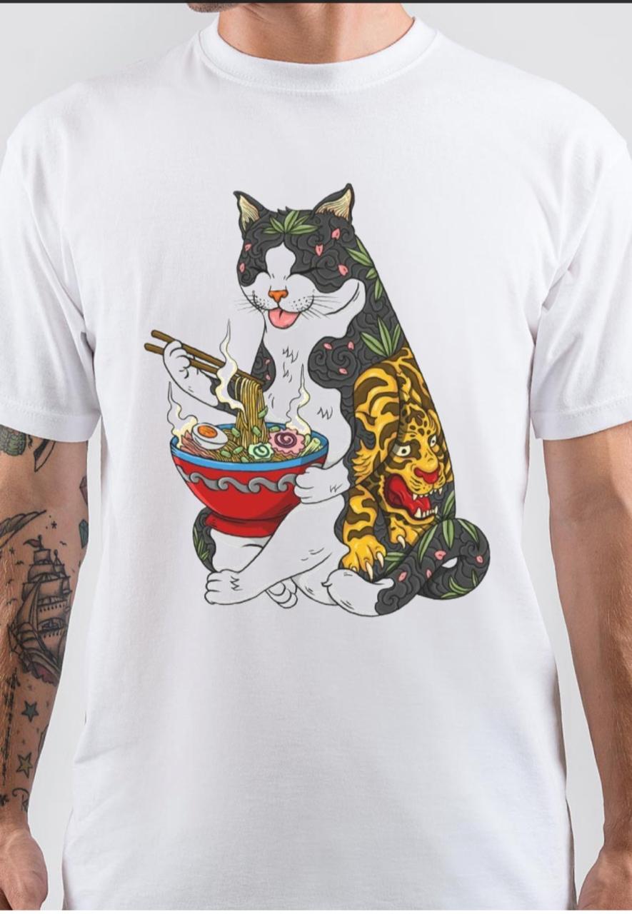 Cat Eating Ramen T-Shirt Hoodie, Sweatshirt | PureTeeCo.com