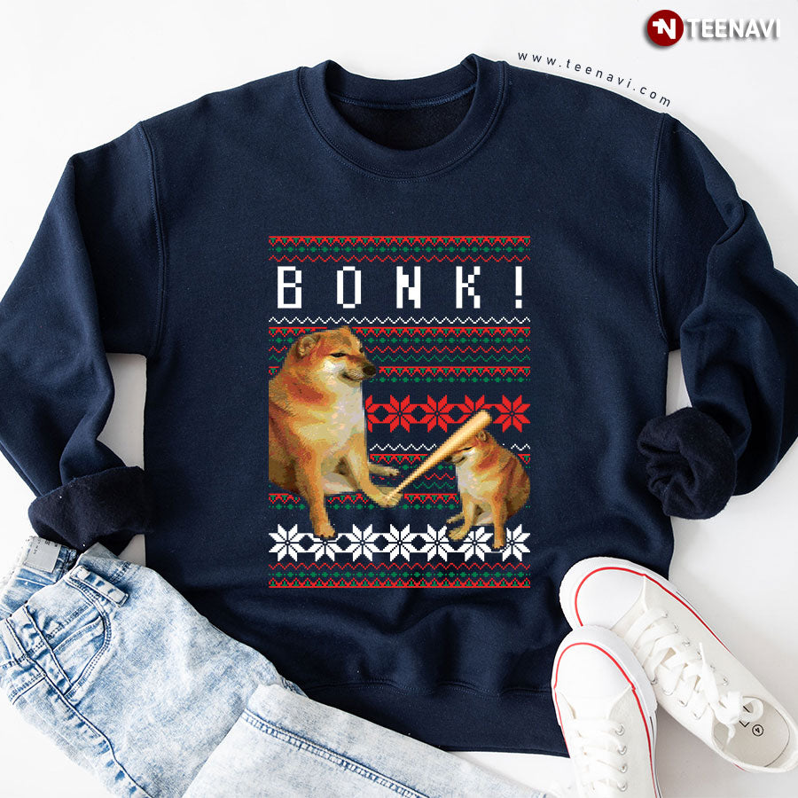 Cheems Doge Bonk Meme Ugly Christmas Sweater Style Sweatshirt