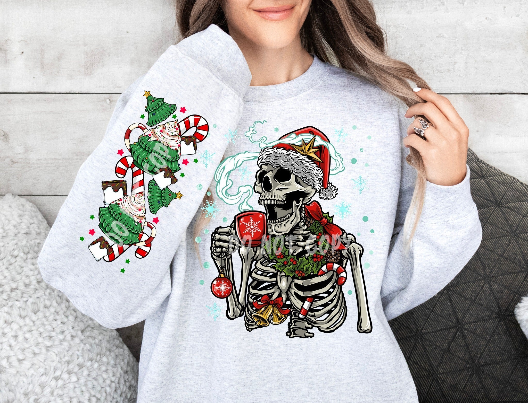 HOT COCOA SKELE CREWNECK SWEATSHIRT T-Shirts, Hoodie | PureTeeCo.com (Image 1)