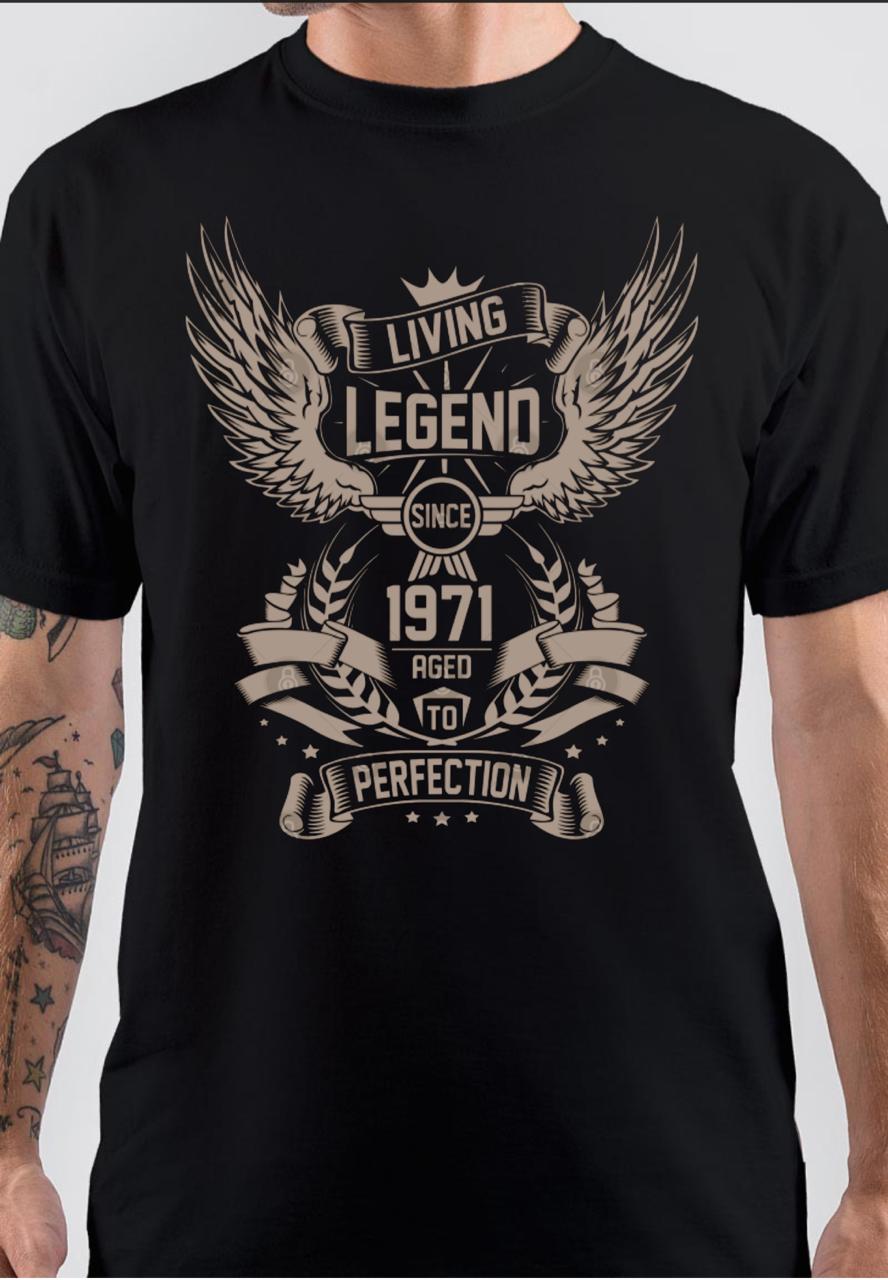 Living Legend Since 1971 Half Sleeve Black T-Shirt Hoodie, Sweatshirt | PureTeeCo.com