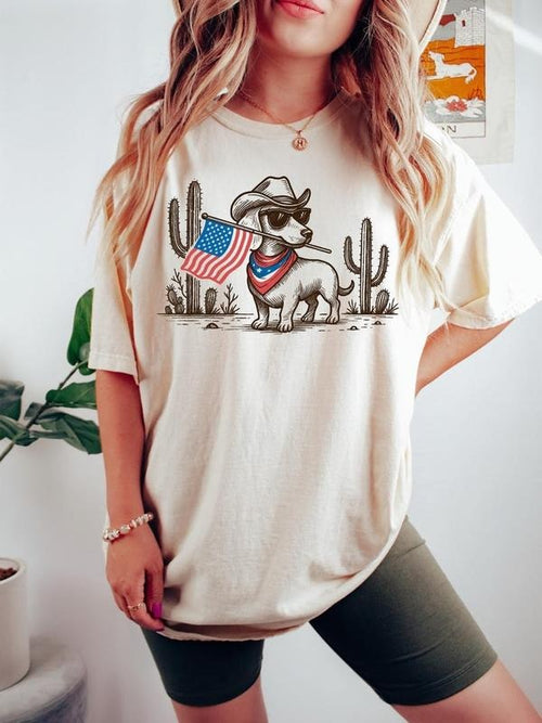 4th of July Patriotic Dachshund Shirt, Cowboy Dog USA Flag Western T-Shirt, Red White Blue Dog Hoodie, Sweatshirt