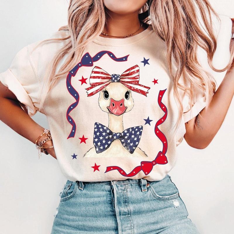 4th of Jylu Goose Shirt, America Coquette Shirt, Fourth of July Bows Shirt, Patriotic Bows Tee, FOJ Bows, Coquette 4th of...