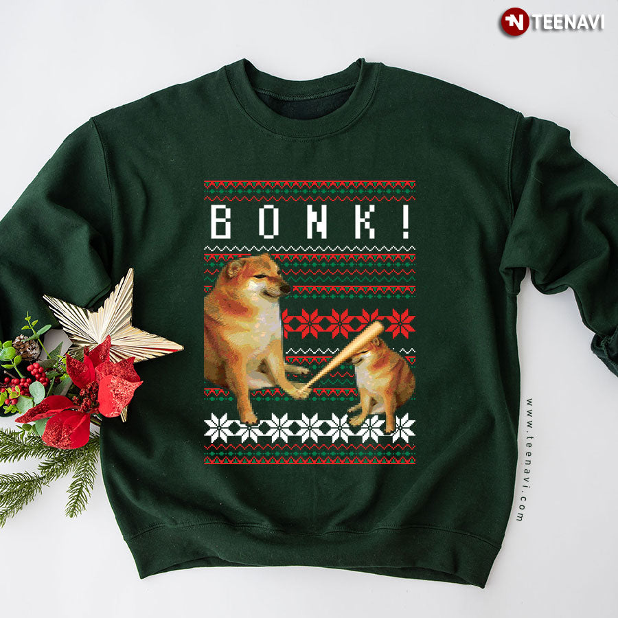 Cheems Doge Bonk Meme Ugly Christmas Sweater Style Sweatshirt