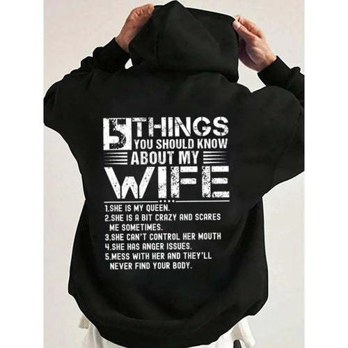 5 Things You Should Know About My Wife Funny Hoodie Casual Street Style Fleece Fabric Pullover Hooded Sweatshirt for...