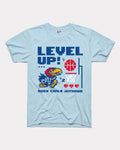 KU Jayhawks Level Up Powder Blue T-Shirt Hoodie, Sweatshirt | PureTeeCo.com (Image 1)