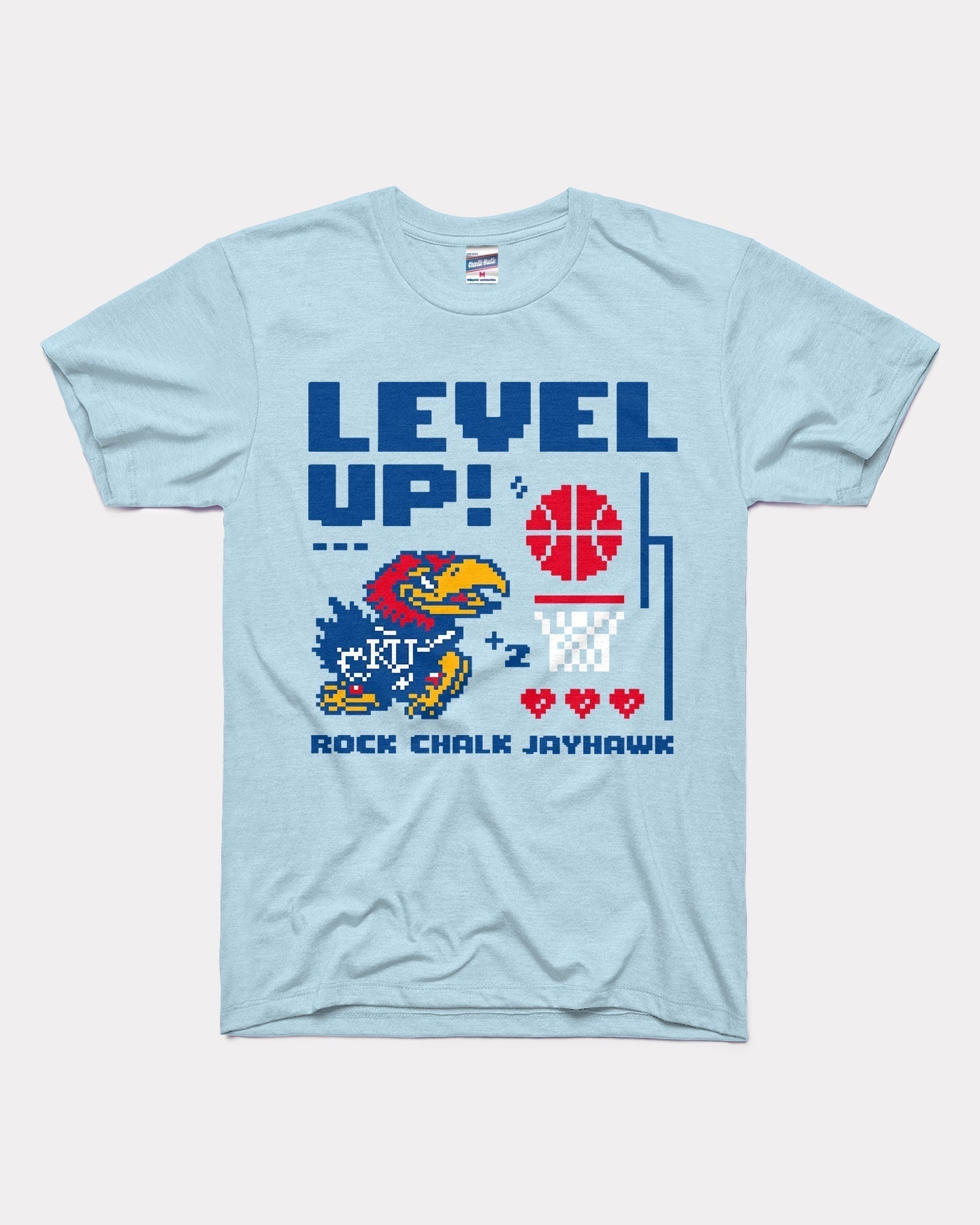KU Jayhawks Level Up Powder Blue T-Shirt Hoodie, Sweatshirt | PureTeeCo.com (Image 1)