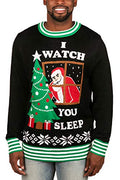 Tipsy Elves' Men's I Watch You Sleep Pullover - Funny Black Ugly Christmas Sweater Size Medium