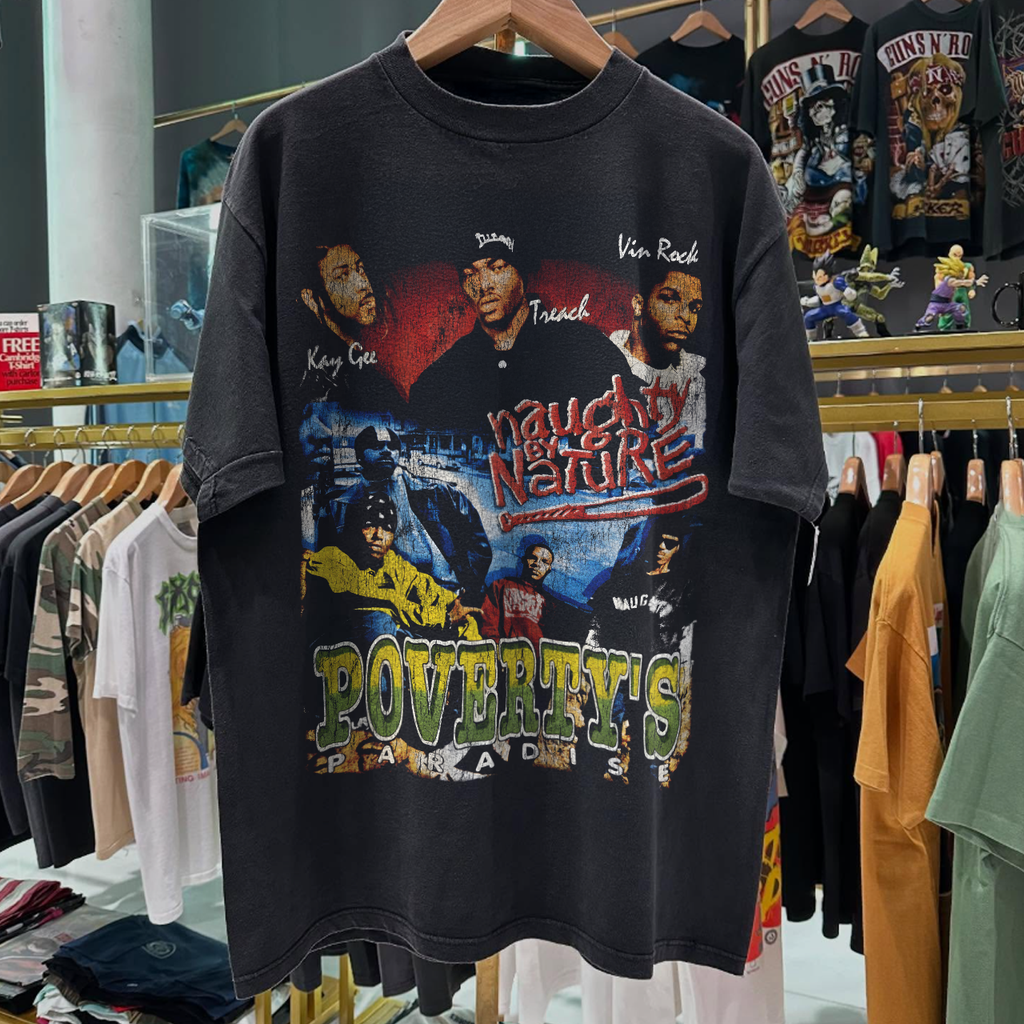 90s NAUGHTY BY NATURE ' POVERTY'S PARADISE' RARE WASHED BLACK RAP-TEE Hoodie, Sweatshirt | PureTeeCo.com (Image 1)