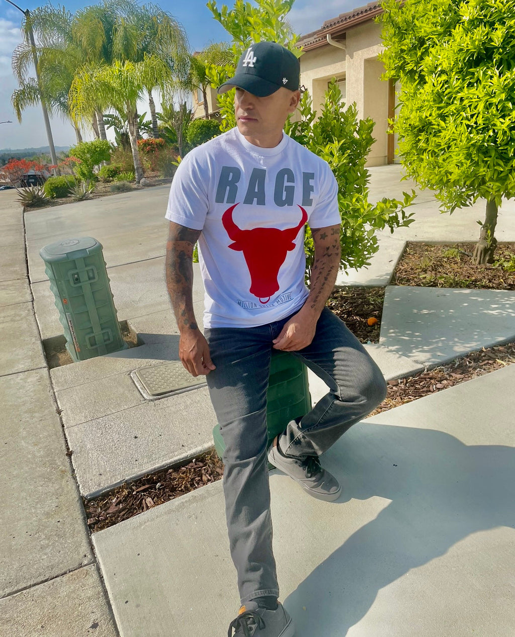 Rage Bull - White T-Shirt Hoodie, Sweatshirt | PureTeeCo.com (Image 3)