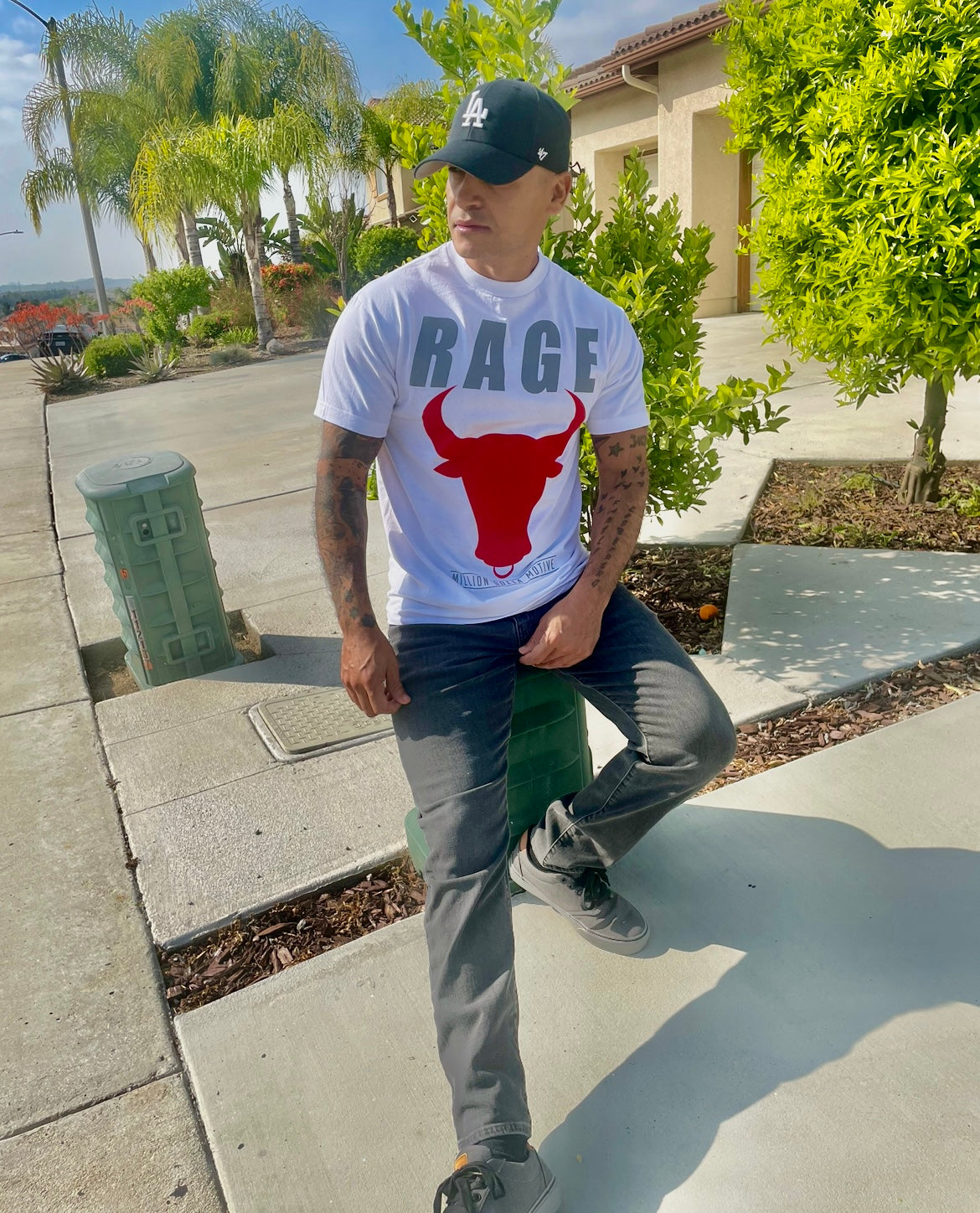 Rage Bull - White T-Shirt Hoodie, Sweatshirt | PureTeeCo.com (Image 3)