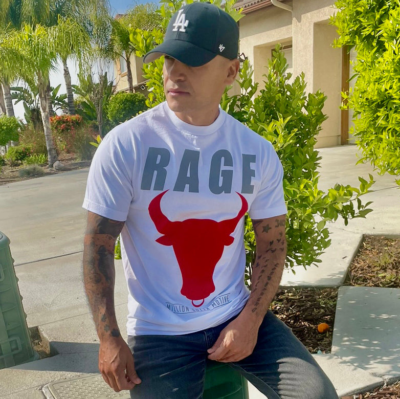 Rage Bull - White T-Shirt Hoodie, Sweatshirt | PureTeeCo.com (Image 1)