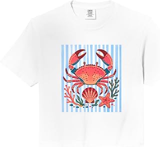Crab Colorful Sea Animal Lover Preppy Beach Summe Comfort Colors Crop Top