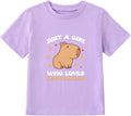 Girls' Cotton Capybara Print T-Shirt Funny Cute Animal Graphic Tee