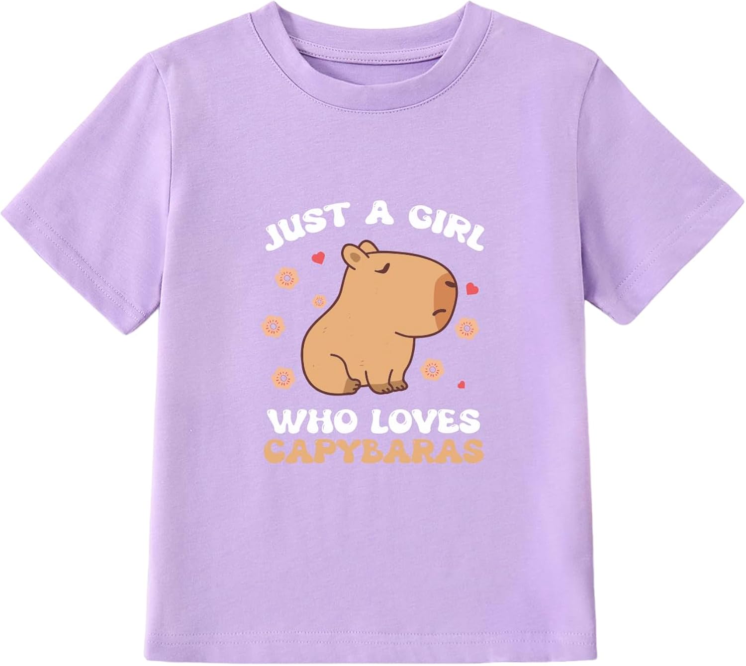 Girls' Cotton Capybara Print T-Shirt Funny Cute Animal Graphic Tee