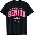 Senior 2027 Graduation Class of 2027 Coquette Pink Bow Girls T-Shirt