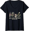 Women's All Plants are Edible Some Only Once Funny Plant Gardening V-Neck T-Shirt