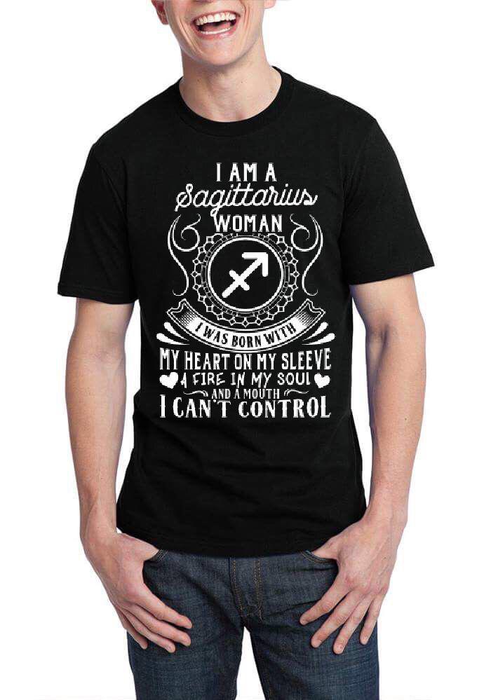 I Am A Sagittarius Woman Half Sleeve Black T-Shirt Hoodie, Sweatshirt | PureTeeCo.com