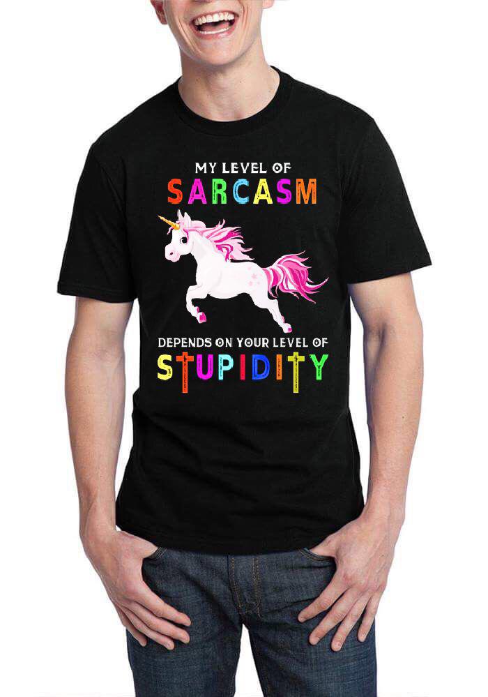 My Level Of Sarcasm Depend On Your Level Of Stupidity Black Half Sleeve T-Shirt Hoodie, Sweatshirt | PureTeeCo.com