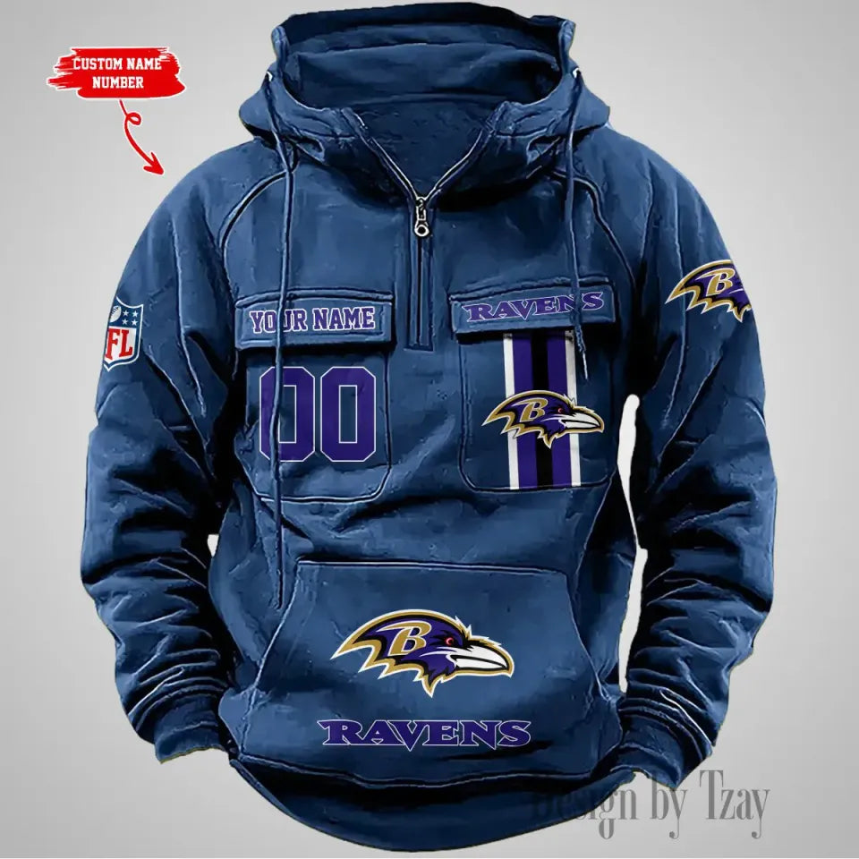 Baltimore Ravens Cargo Hoodie With Custom Name & Number