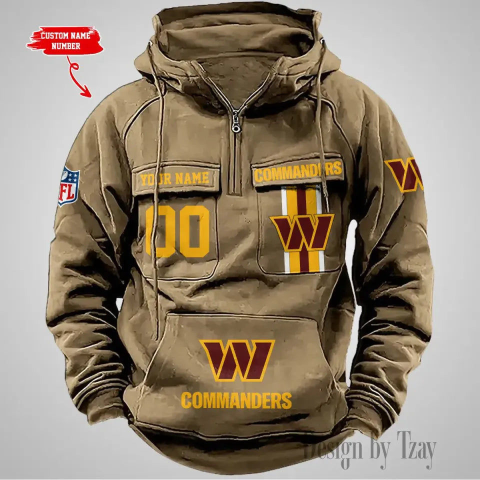 Washington Commanders Vintage Men Hoodies With Custom Name & Number